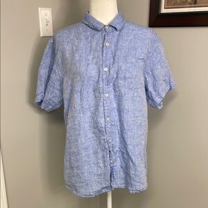 BOHIO Men's Blue Short Sleeve Shirt 100% Linen Chambray Size XL Beach